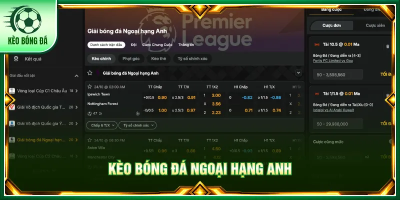 Cập nhật tỷ lệ cược các trận đấu thuộc giải Ngoại Hạng Anh
