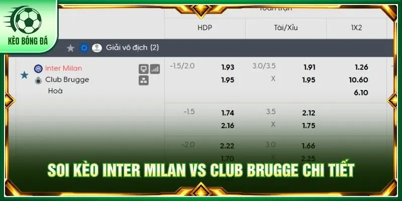 Soi kèo Inter Milan vs Club Brugge chi tiết
